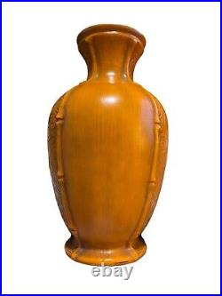 Vintage Rare Haeger USA Burnt Orange Bamboo Floral 13 Vase Black Inside