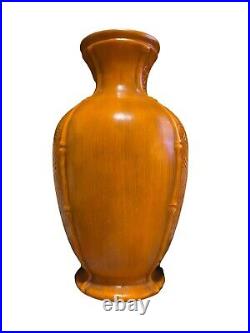 Vintage Rare Haeger USA Burnt Orange Bamboo Floral 13 Vase Black Inside