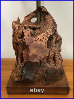 Vintage Rare Huge Burl Root Table Lamp withWooden Base, 40 Tall, 17 x 13 (Base)