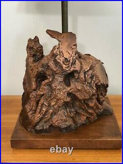 Vintage Rare Huge Burl Root Table Lamp withWooden Base, 40 Tall, 17 x 13 (Base)