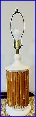 Vintage Rare MCM 1970's Danish Tiki Bamboo Table Lamp White Ceramic NO SHADE