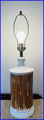 Vintage Rare MCM 1970's Danish Tiki Bamboo Table Lamp White Ceramic NO SHADE