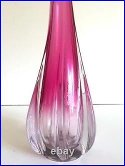 Vintage Rare MID Century Modern Art Vannes Crystal Magenta Pink Art Glass Vase