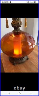 Vintage Rare Mid-Century Modern Large Amber 1972 Modern Lamp with Original Shade