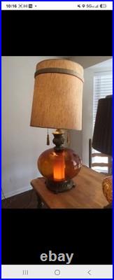 Vintage Rare Mid-Century Modern Large Amber 1972 Modern Lamp with Original Shade