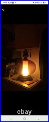 Vintage Rare Mid-Century Modern Large Amber 1972 Modern Lamp with Original Shade