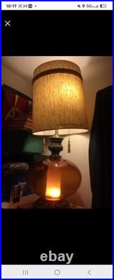 Vintage Rare Mid-Century Modern Large Amber 1972 Modern Lamp with Original Shade