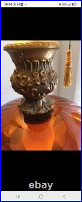 Vintage Rare Mid-Century Modern Large Amber 1972 Modern Lamp with Original Shade