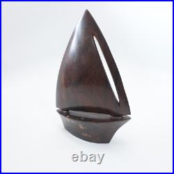 Vintage Rare Solid Wood Sailboat Sculpture Mid Century Modern MCM Minimalist 12