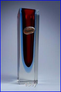 Vintage Rare Vaseline Mandruzzato Multi Sommerso Murano Faceted Art Glass Vase
