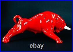 Vintage Royal Haeger Eric Olsen Rare Red & White Glazed Ceramic Bull 15.25 Lg