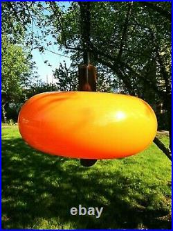 Vintage Space Age Plastic UFO Ceiling Pendant Lamp Vintage 70's Orange. Rare