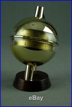 Vintage Sputnik HUGER Clock & Thermometer Brass & Wood Art Deco 60s 70s 80s RARE