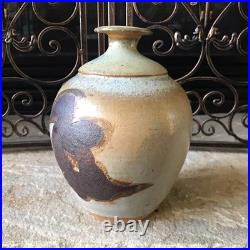 Vintage Studio Pottery Vase Signed Stoneware Rustic Abstract Mid Century Modern