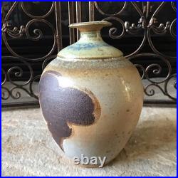 Vintage Studio Pottery Vase Signed Stoneware Rustic Abstract Mid Century Modern