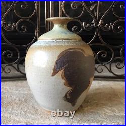 Vintage Studio Pottery Vase Signed Stoneware Rustic Abstract Mid Century Modern