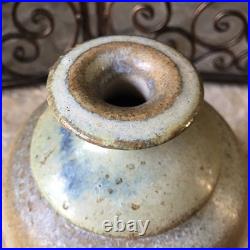 Vintage Studio Pottery Vase Signed Stoneware Rustic Abstract Mid Century Modern