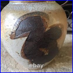 Vintage Studio Pottery Vase Signed Stoneware Rustic Abstract Mid Century Modern