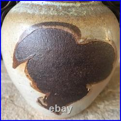 Vintage Studio Pottery Vase Signed Stoneware Rustic Abstract Mid Century Modern