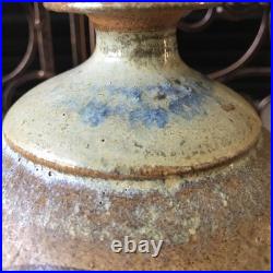 Vintage Studio Pottery Vase Signed Stoneware Rustic Abstract Mid Century Modern