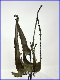 Vintage TOM GREENE Midcentury Modernist Brutalist Metal Sculpture Signed RARE
