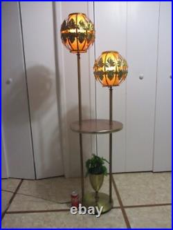 Vintage Table & Lamps with Brass Filigree Outer Shades Mid Century Modern RARE