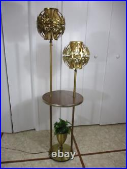Vintage Table & Lamps with Brass Filigree Outer Shades Mid Century Modern RARE