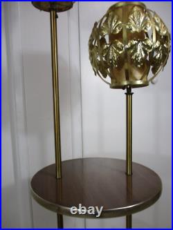 Vintage Table & Lamps with Brass Filigree Outer Shades Mid Century Modern RARE