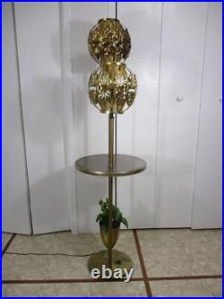 Vintage Table & Lamps with Brass Filigree Outer Shades Mid Century Modern RARE