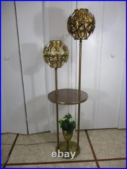 Vintage Table & Lamps with Brass Filigree Outer Shades Mid Century Modern RARE