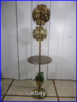Vintage Table & Lamps with Brass Filigree Outer Shades Mid Century Modern RARE