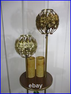 Vintage Table & Lamps with Brass Filigree Outer Shades Mid Century Modern RARE Vintage Table & Lamps with Brass Filigree Outer Shades Mid Century Modern RARE