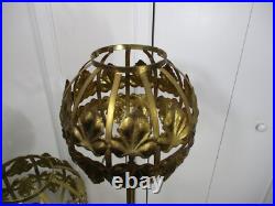 Vintage Table & Lamps with Brass Filigree Outer Shades Mid Century Modern RARE