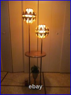 Vintage Table & Lamps with Brass Filigree Outer Shades Mid Century Modern RARE