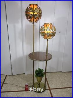 Vintage Table & Lamps with Brass Filigree Outer Shades Mid Century Modern RARE Vintage Table & Lamps with Brass Filigree Outer Shades Mid Century Modern RARE