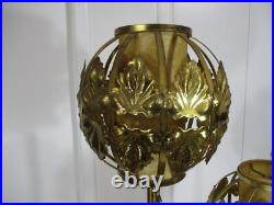 Vintage Table & Lamps with Brass Filigree Outer Shades Mid Century Modern RARE