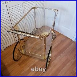Vintage Tea Cart Bar Tea Serving Cart France Gold Brass Glass 28x19x28 RARE