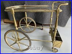 Vintage Tea Cart Bar Tea Serving Cart France Gold Brass Glass 28x19x28 RARE