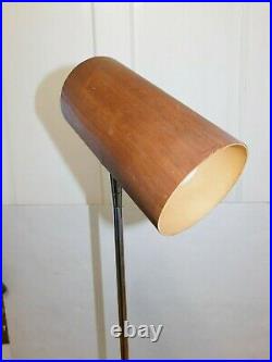 Vintage Teak Cylinder Danish Mid Century Modern Floor Lamp Reading Accent RARE