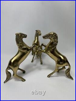 Vintage Three Brass Horses Holding Glass Sphere MCM MID Century Modern Rare