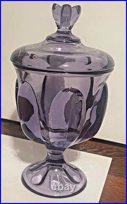 Vintage rare Viking Glass Teaberry Lilac 6 Petal 10 lidded pedestal Candy Dish