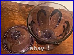 Vintage rare Viking Glass Teaberry Lilac 6 Petal 10 lidded pedestal Candy Dish