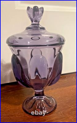 Vintage rare Viking Glass Teaberry Lilac 6 Petal 10 lidded pedestal Candy Dish
