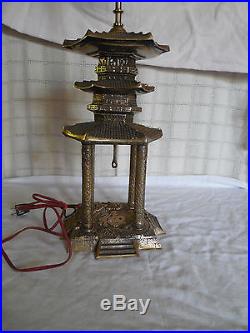 Vintage solid brass Asian Pagoda table lamp 1960's RARE unique piece