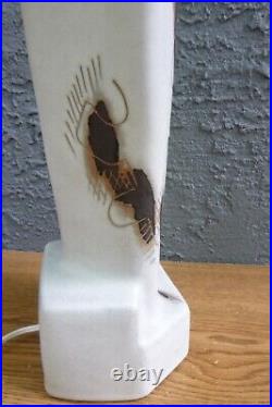 Vntg Rare Mid Century Modern Marianna Von Allesch Etched Ceramic Table Lamp MCM