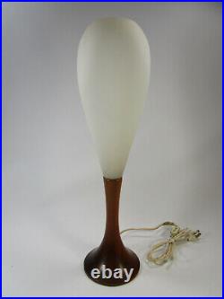 Vtg Design Mid Century Modern Wood Glass Drop Shade globe Table Lamp Rare COOL