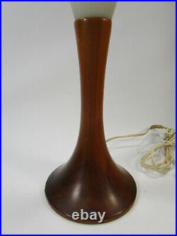 Vtg Design Mid Century Modern Wood Glass Drop Shade globe Table Lamp Rare COOL