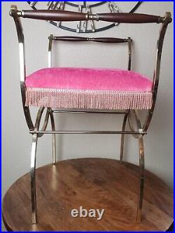 Vtg Hollywood Regency Gold Brass Pink Vanity Bench Seat Mid-Century Modern Rare