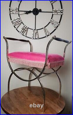 Vtg Hollywood Regency Gold Brass Pink Vanity Bench Seat Mid-Century Modern Rare