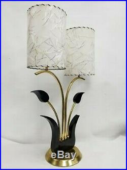 Vtg MCM Mid Century Fiberglass Lucite Shade 2 Light Table Lamp Rare 1960's 3 Way